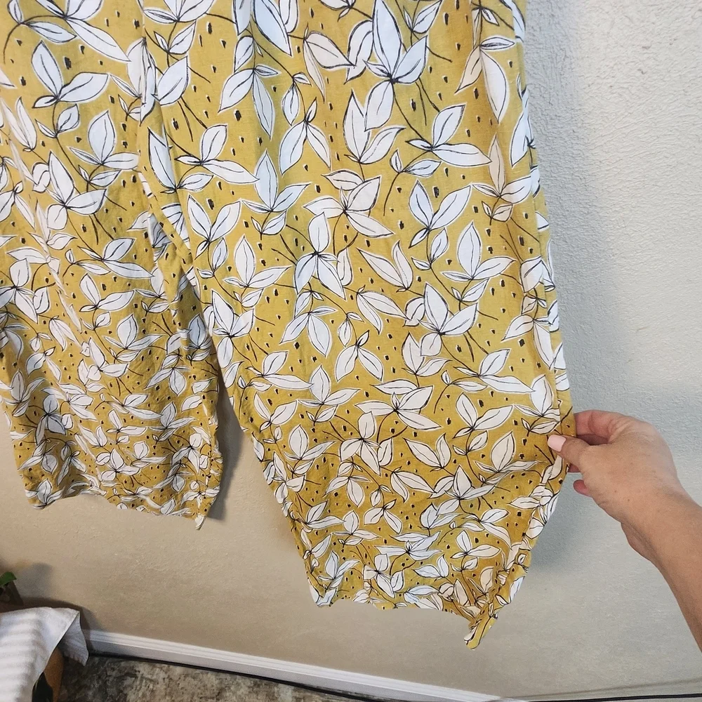 Rachel Zoe Gold and White Floral  100% Linen Wide Leg Pants XL (5815) - Picture 2 of 5